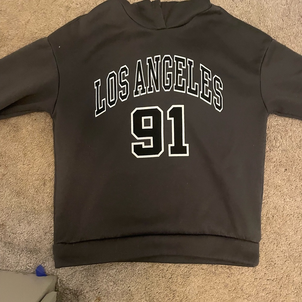 SHEIN Black Varsity Hoodie Sweatshirt